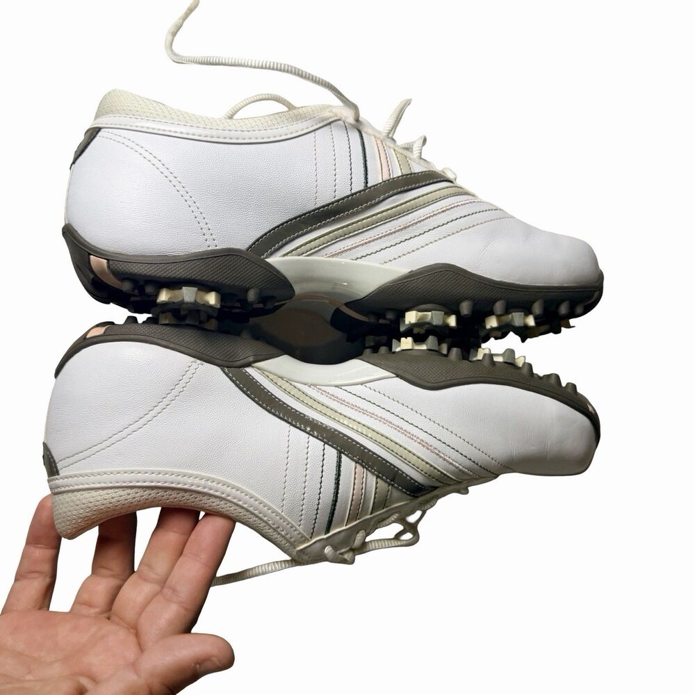 NIKE Golf Shoes Women 7.5 White Striped Soft Spike Air Zoom Leather Upper